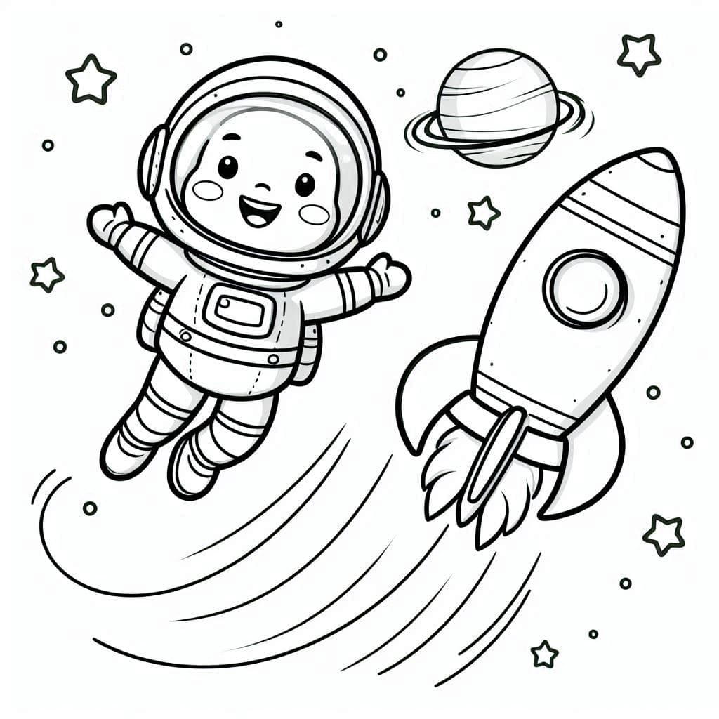 Astronaut and Rocket - Galactic Free Coloring Pages for Space Explorers! - free coloring page image 4 of 4