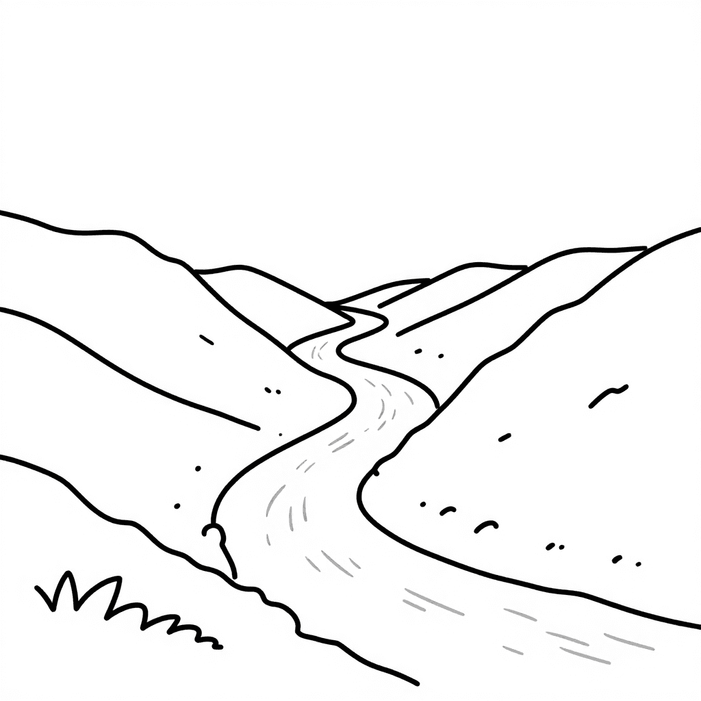 A River Winding Through Valley Coloring Page - free coloring page image 1 of 3