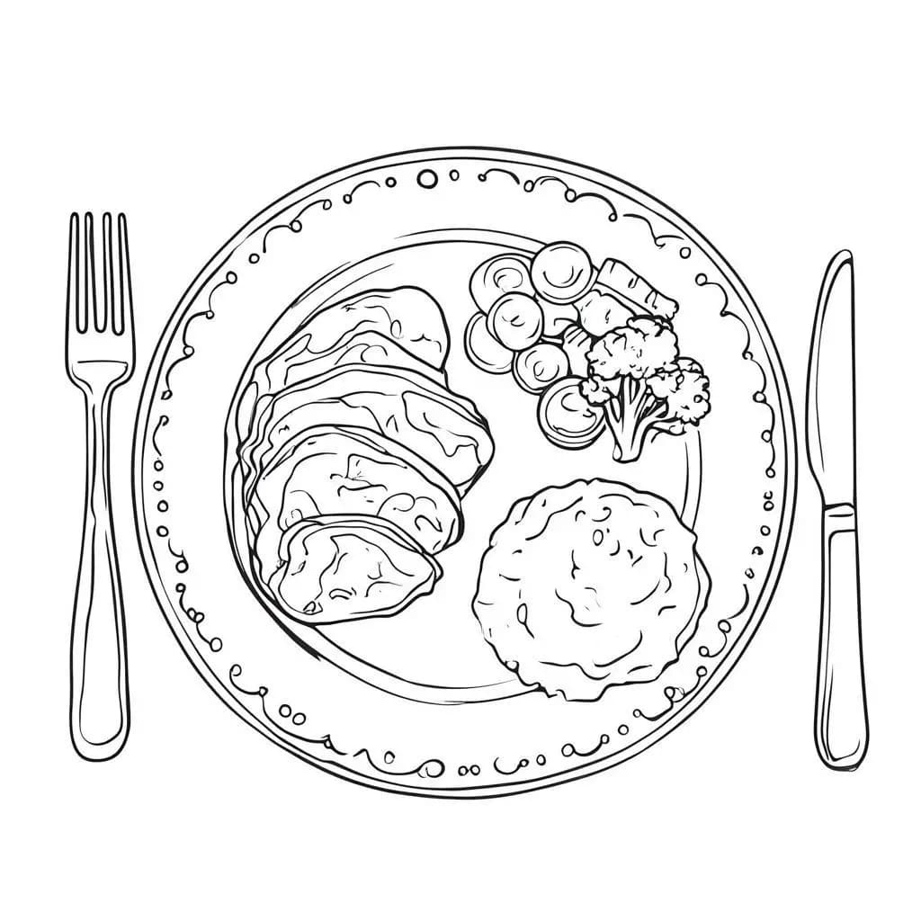 Tasty Foods on a Plate   - free printable coloring page for kids to download