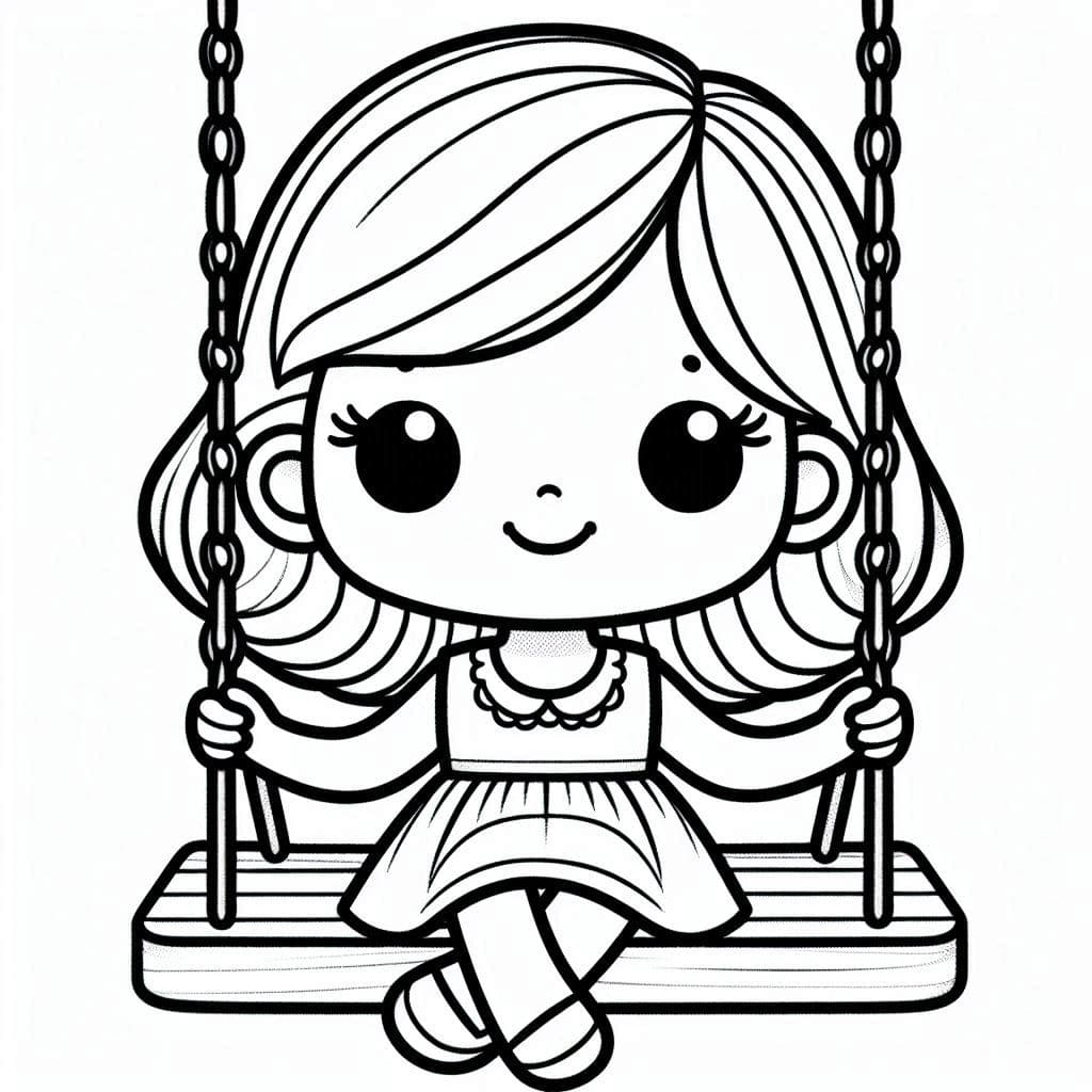 Little Girl on a Swing - Joyful Free Coloring Pages for Sunny Days! - free printable coloring page for kids to download