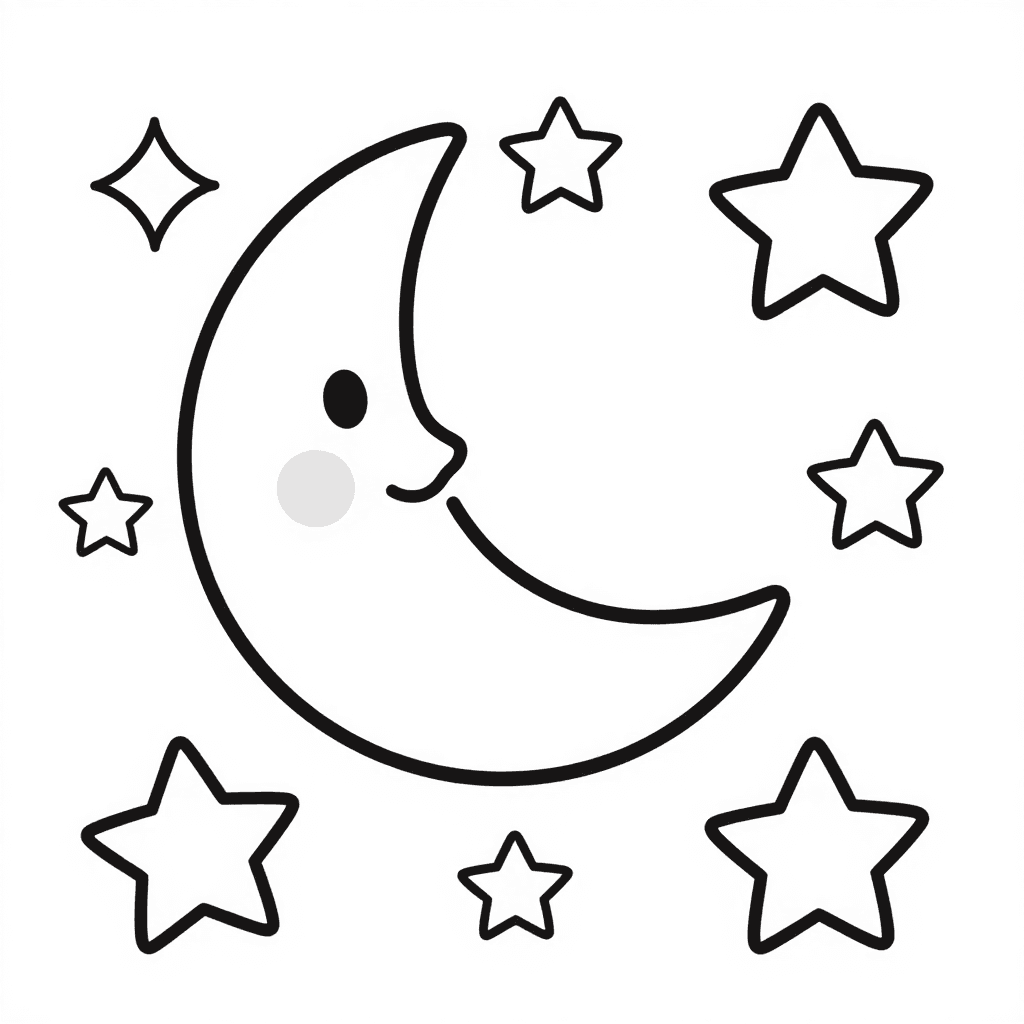 Moon And Stars Coloring Page - free coloring page image 2 of 3