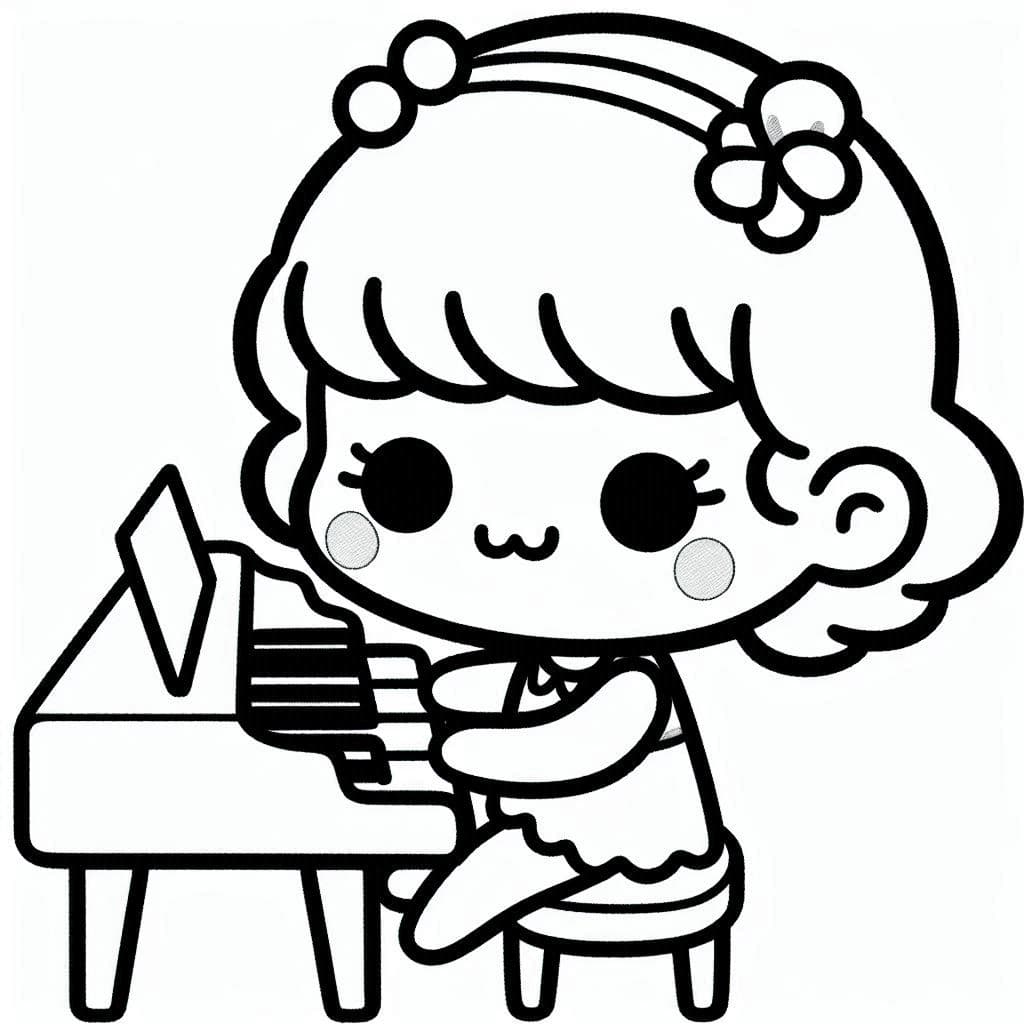 A Girl Play Piano - Musical Free Coloring Pages for Young Artists! - free coloring page image 4 of 4