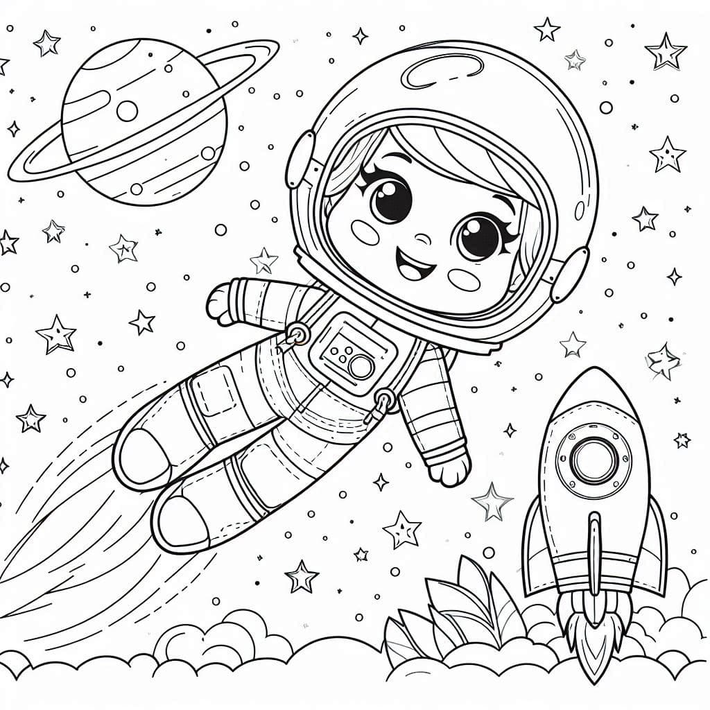 Astronaut and Rocket - Galactic Free Coloring Pages for Space Explorers! - free coloring page image 2 of 4