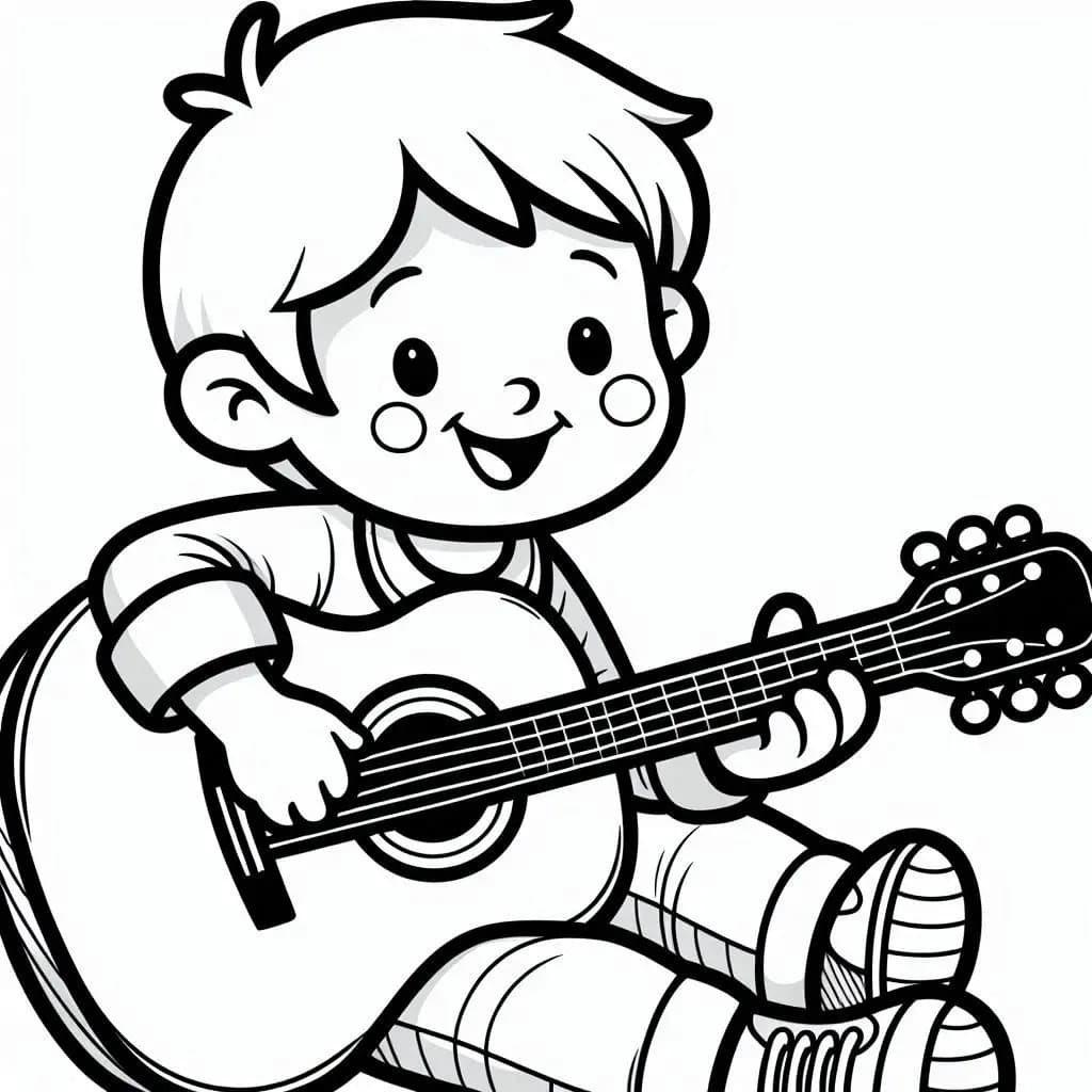 A Boy Play Guitar - Rocking Free Coloring Pages for Music Fans! - free printable coloring page for kids to download