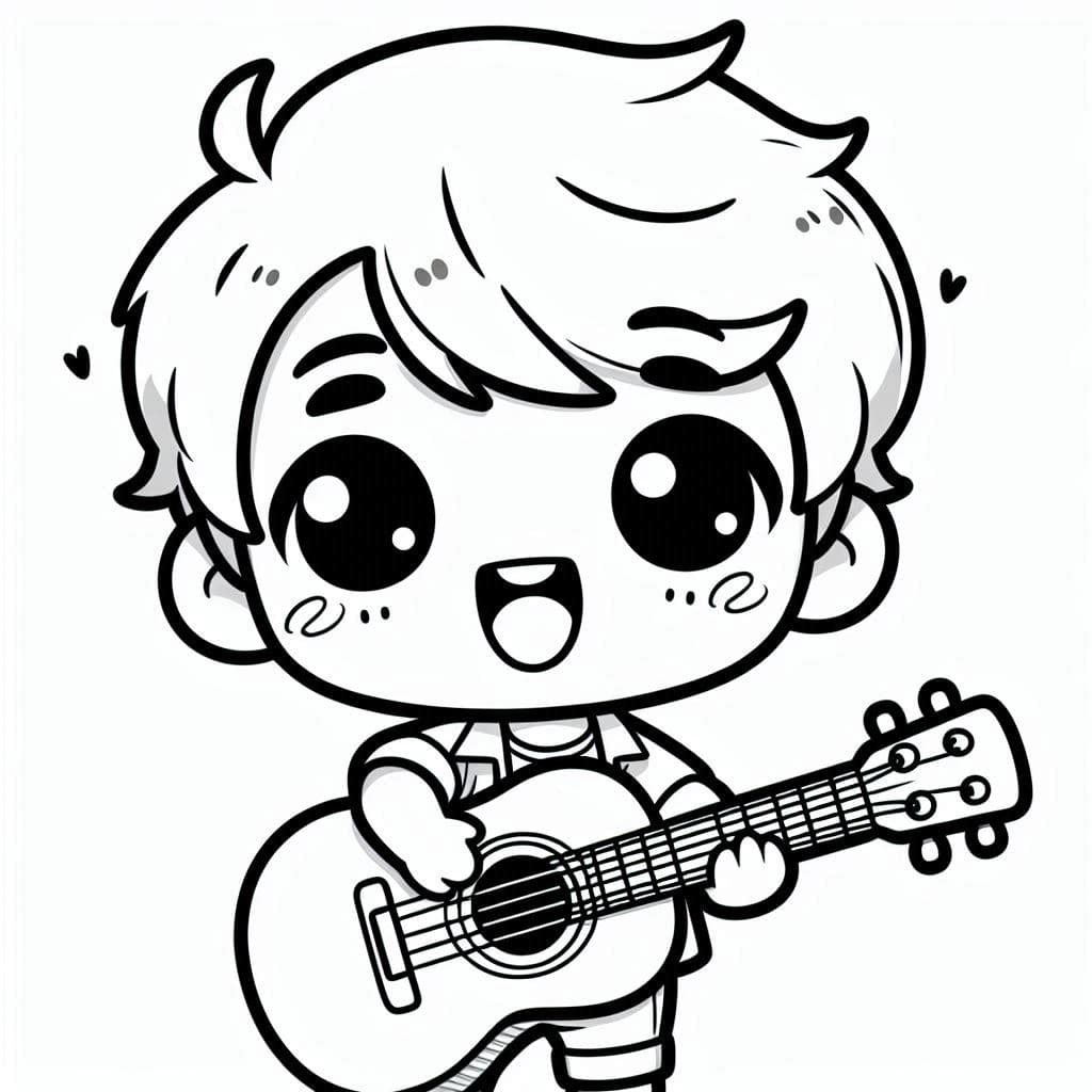 Rockin’ Guitar Boy — Collection Coloring Page for Music Lovers - free coloring page image 2 of 4