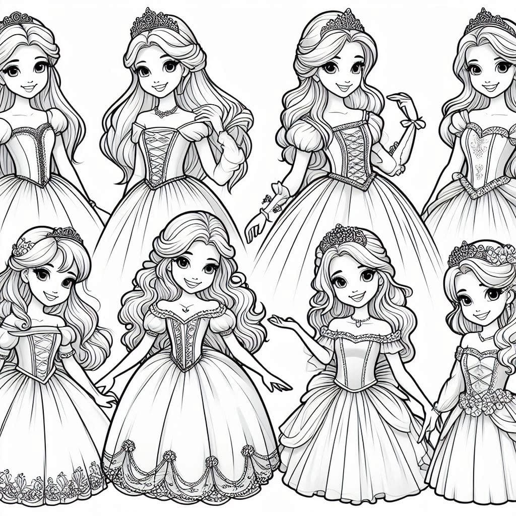 Beautiful Princesses - Enchanting Free Coloring Pages for Royal Creativity! - free coloring page image 4 of 4