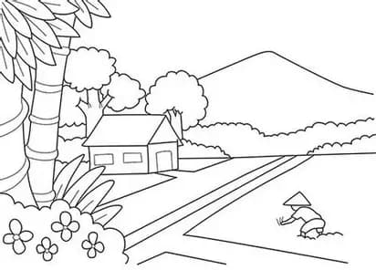 Beautiful Landscape Indonesian Village - free coloring page image 3 of 4