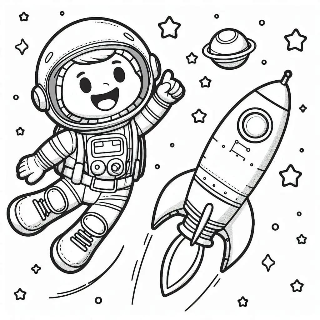 Astronaut and Rocket - Galactic Free Coloring Pages for Space Explorers! - free printable coloring page for kids to download