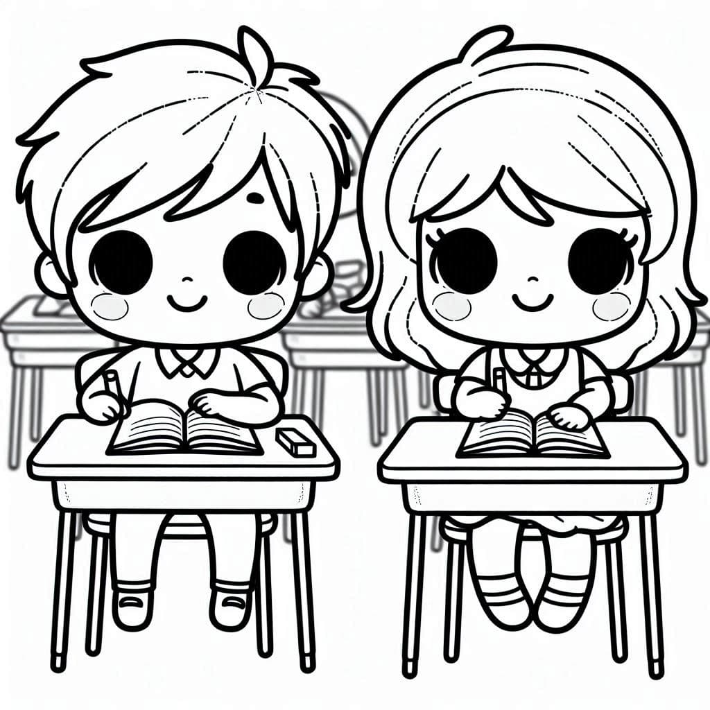 Boy and Girl Study in a Class - Free Coloring Pages for School-Time Fun! - free coloring page image 4 of 4