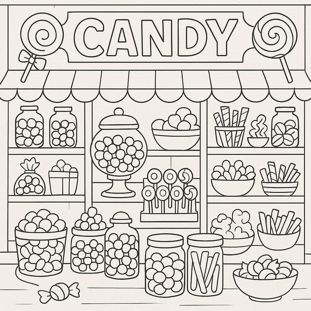 Sweet Fun at the Magical Candy Shop – Coloring Book - free printable coloring page for kids to download