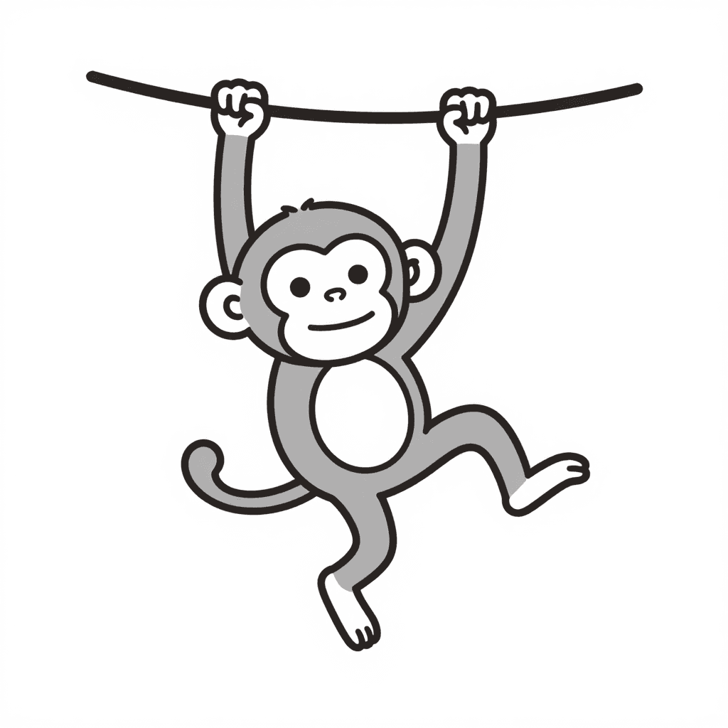 A Monkey Swinging On Vine Coloring Page - free coloring page image 2 of 3