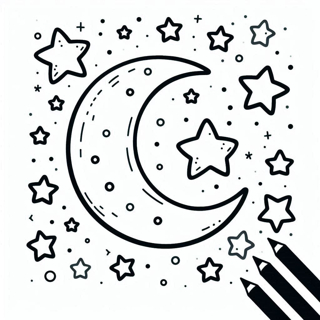Moon and Stars – A Magical Night Sky Coloring Adventure! - free coloring page image 3 of 4