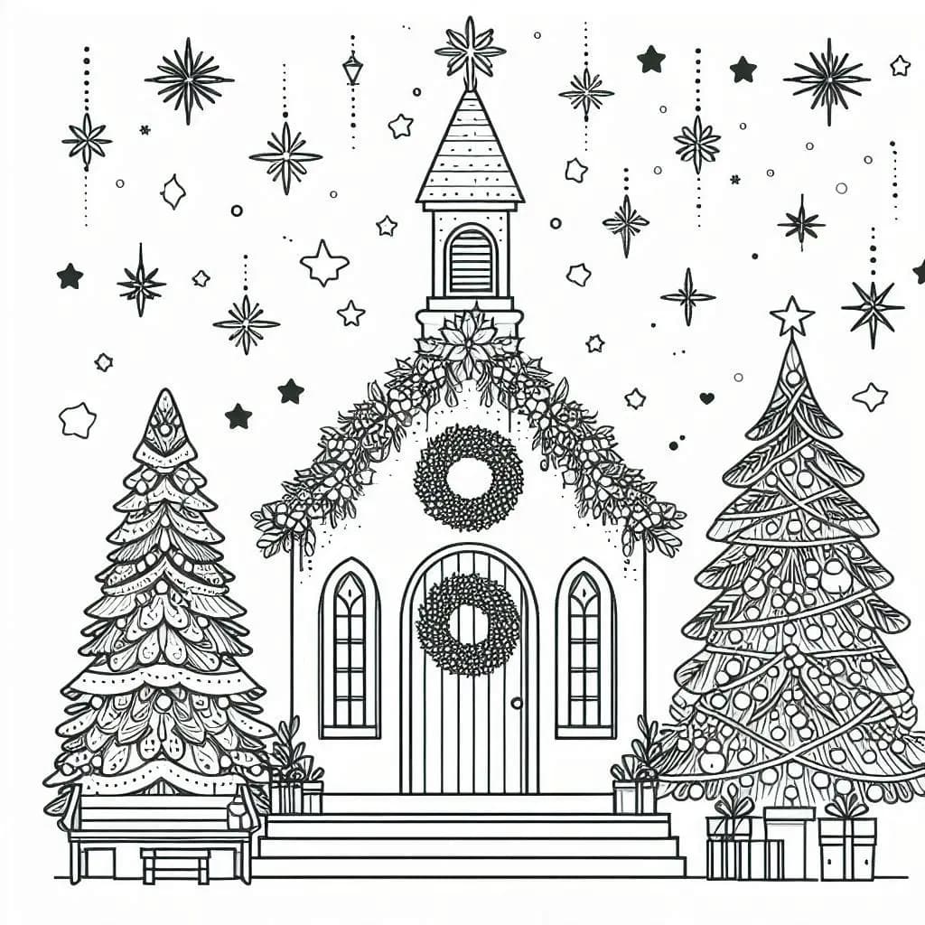Christmas Joy at the Church: A Holiday Coloring Book - free coloring page image 3 of 4