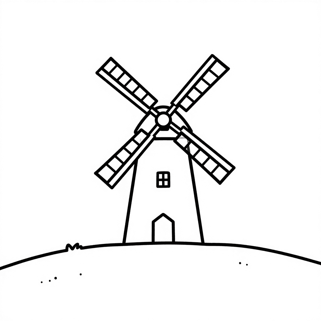 A Windmill On Hill Coloring Page - free printable coloring page for kids to download
