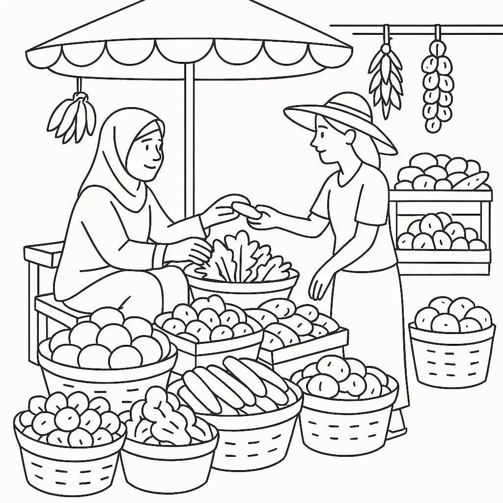 Colorful Market Day: A Traditional Market Adventure - free printable coloring page for kids to download