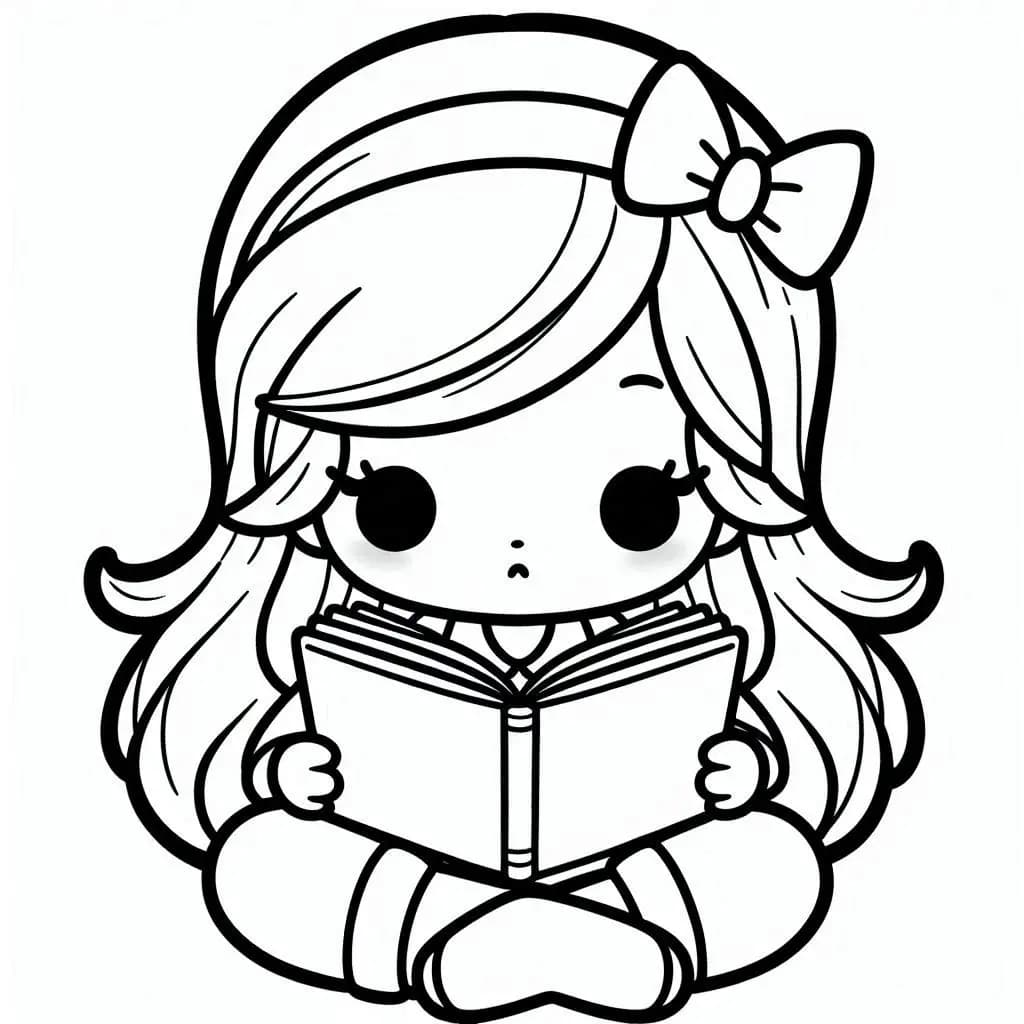 A Girl Reading a Book - Cozy Free Coloring Pages for Young Bookworms! - free printable coloring page for kids to download