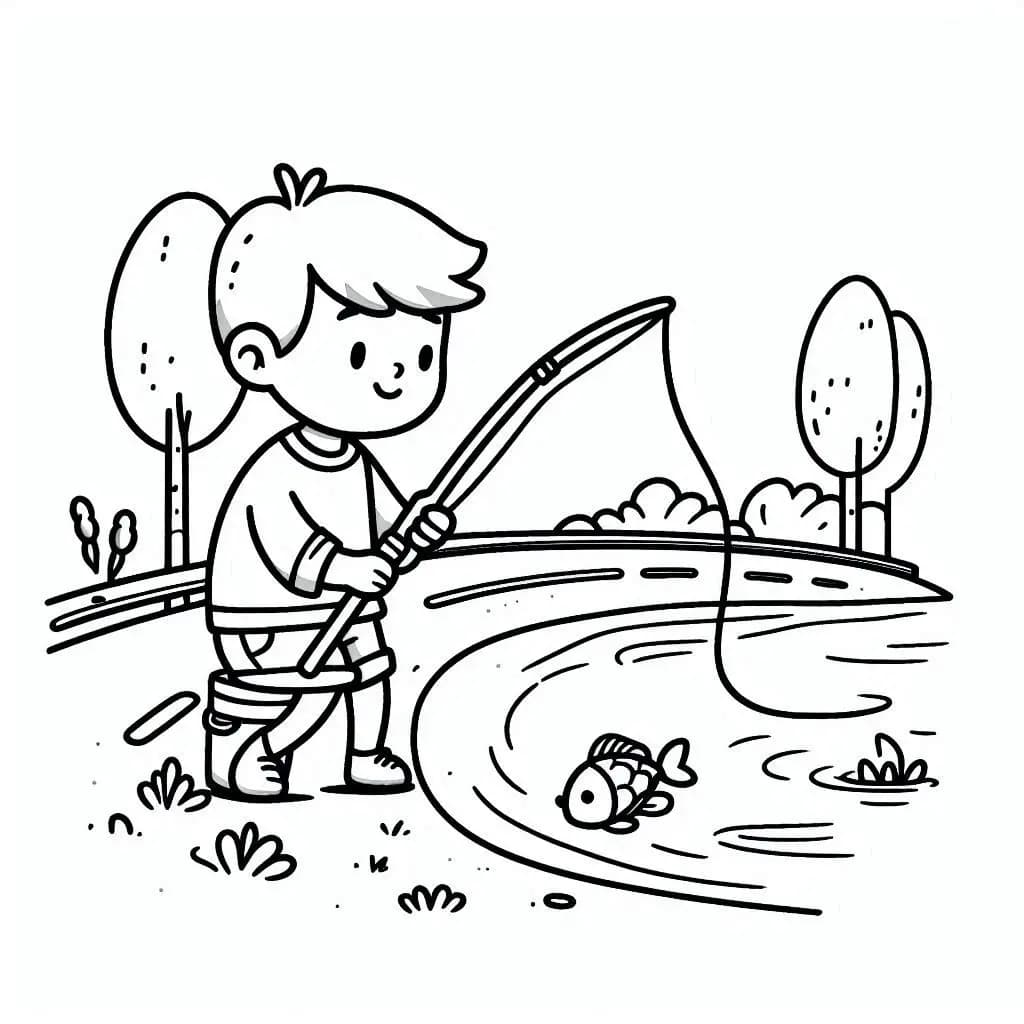 Fishing Boy - Relaxing Free Coloring Pages for Nature and Fishing Lovers! - free printable coloring page for kids to download