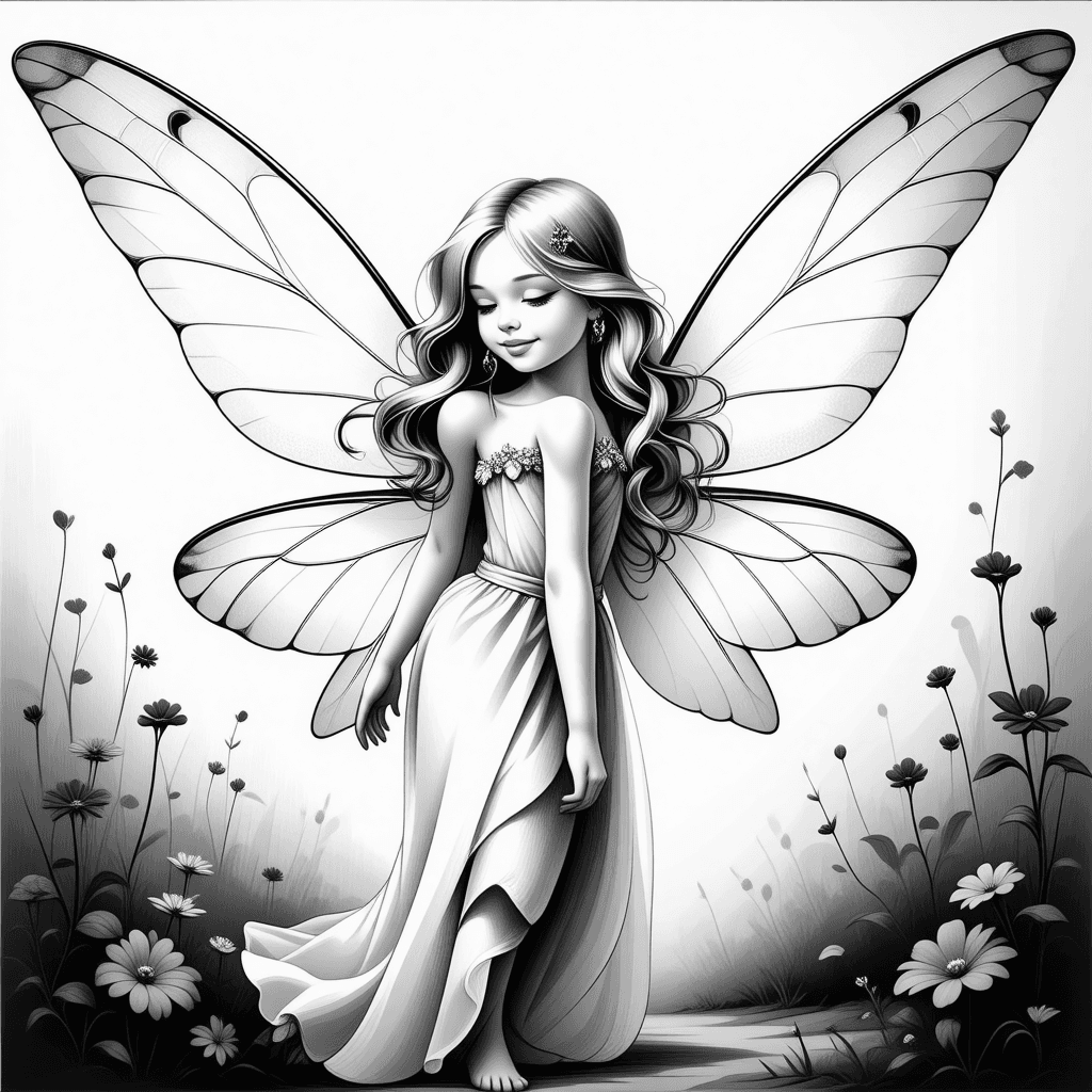 A Fairy With Wings Coloring Page - free printable coloring page for kids to download