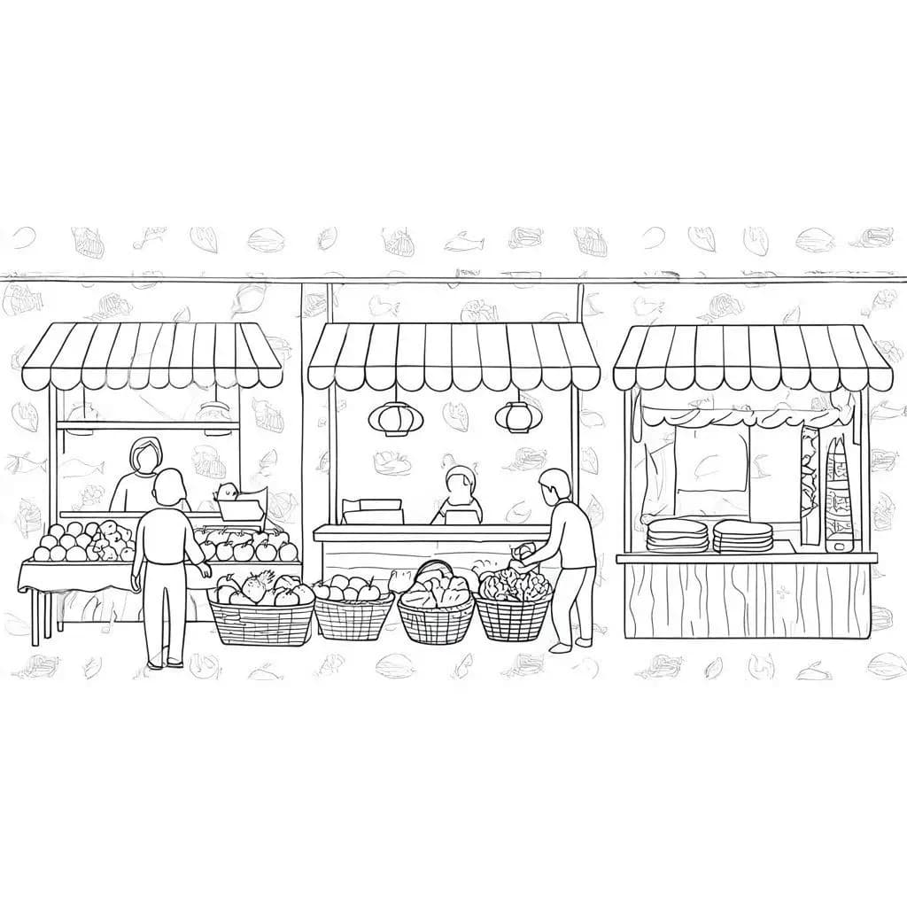 Colorful Market Day: A Traditional Market Adventure - free coloring page image 2 of 5