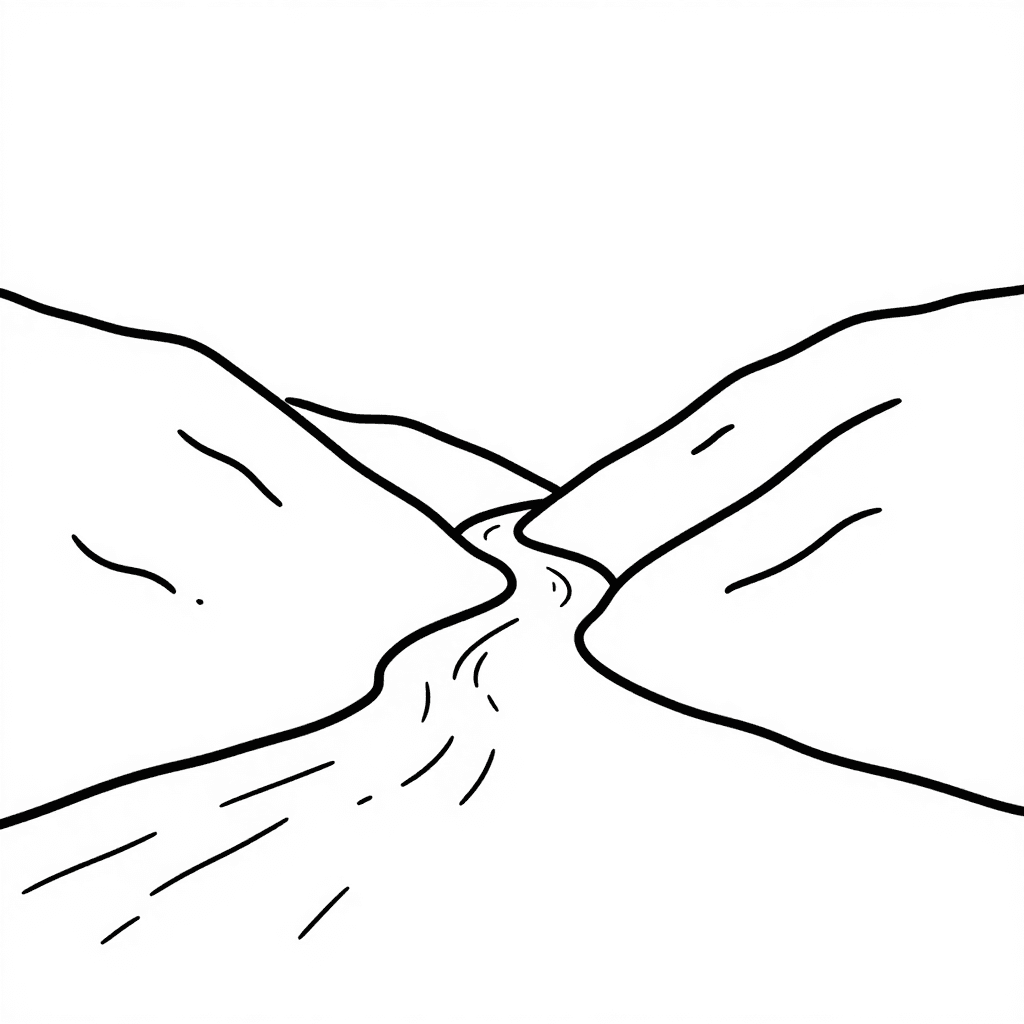 A River Winding Through Valley Coloring Page - free printable coloring page for kids to download