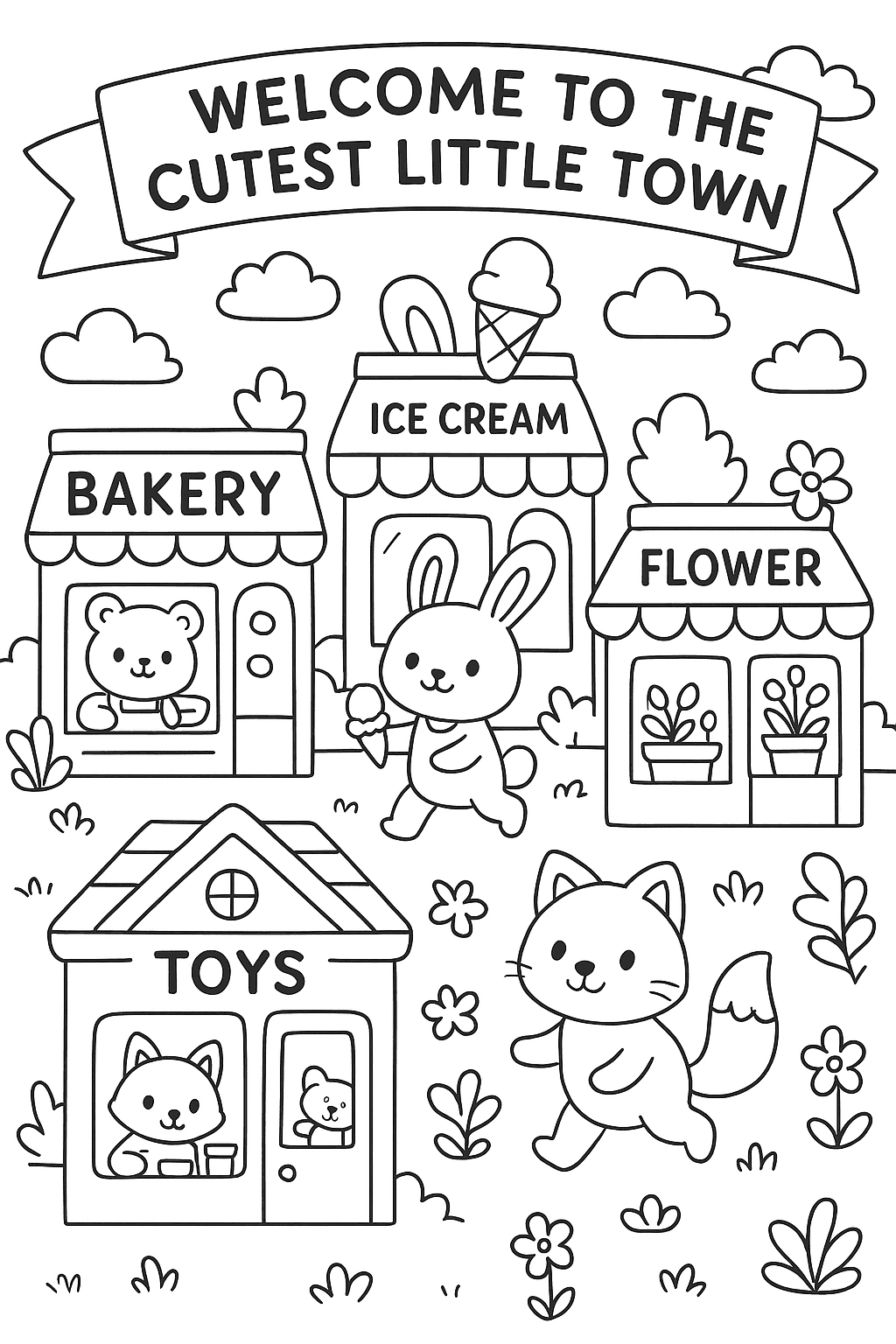 Cute Shop Coloring Page – Adorable Animal Store Scene - free coloring page image 10 of 14