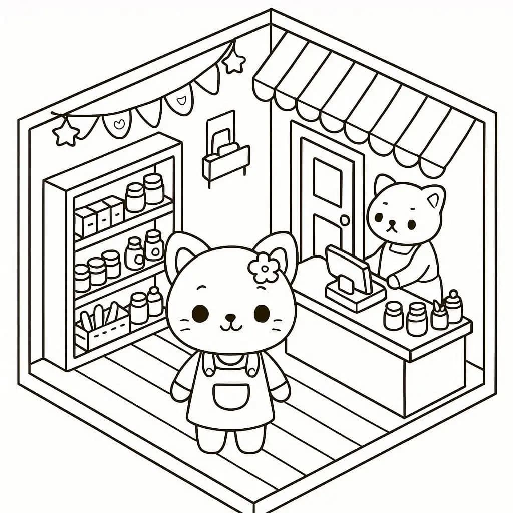Cute Shop Coloring Page – Adorable Animal Store Scene - free coloring page image 2 of 14