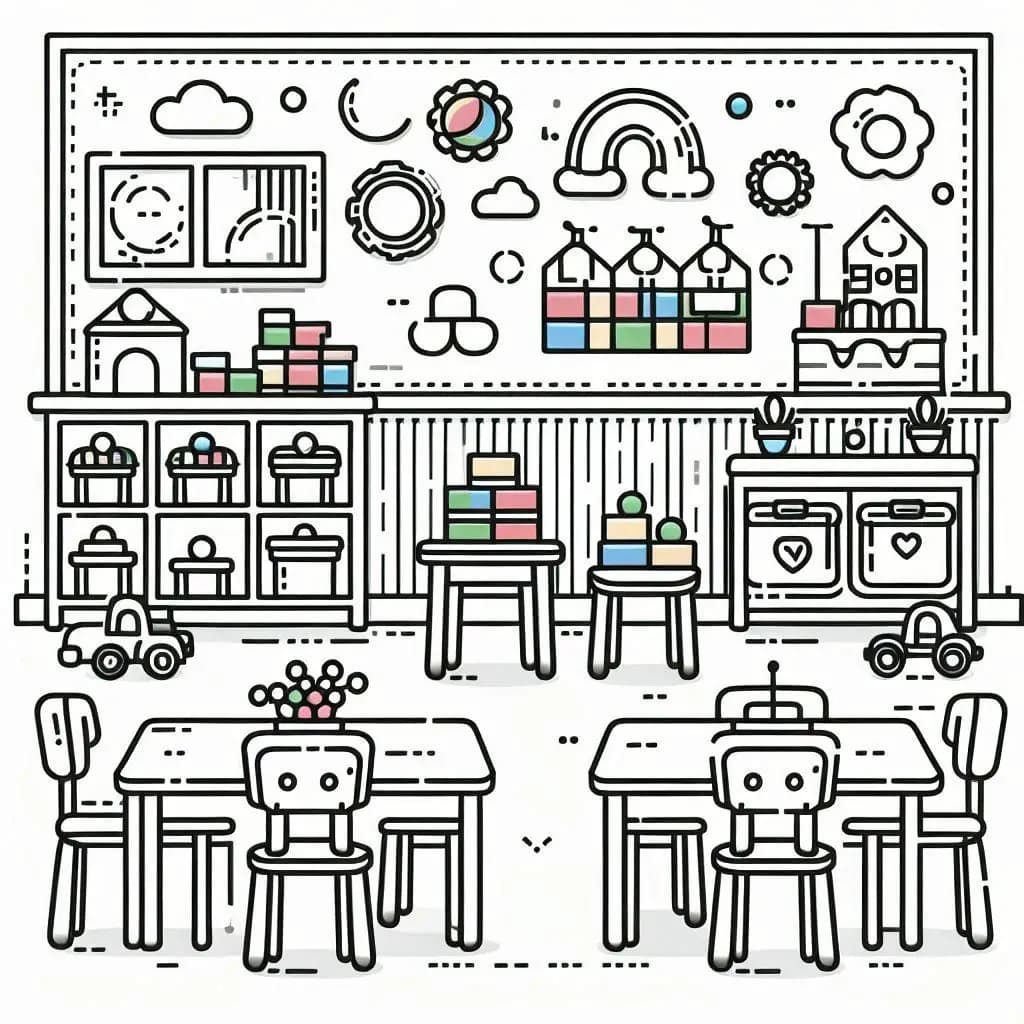 Fun in KinderClass: Happy Classroom Coloring Book - free printable coloring page for kids to download