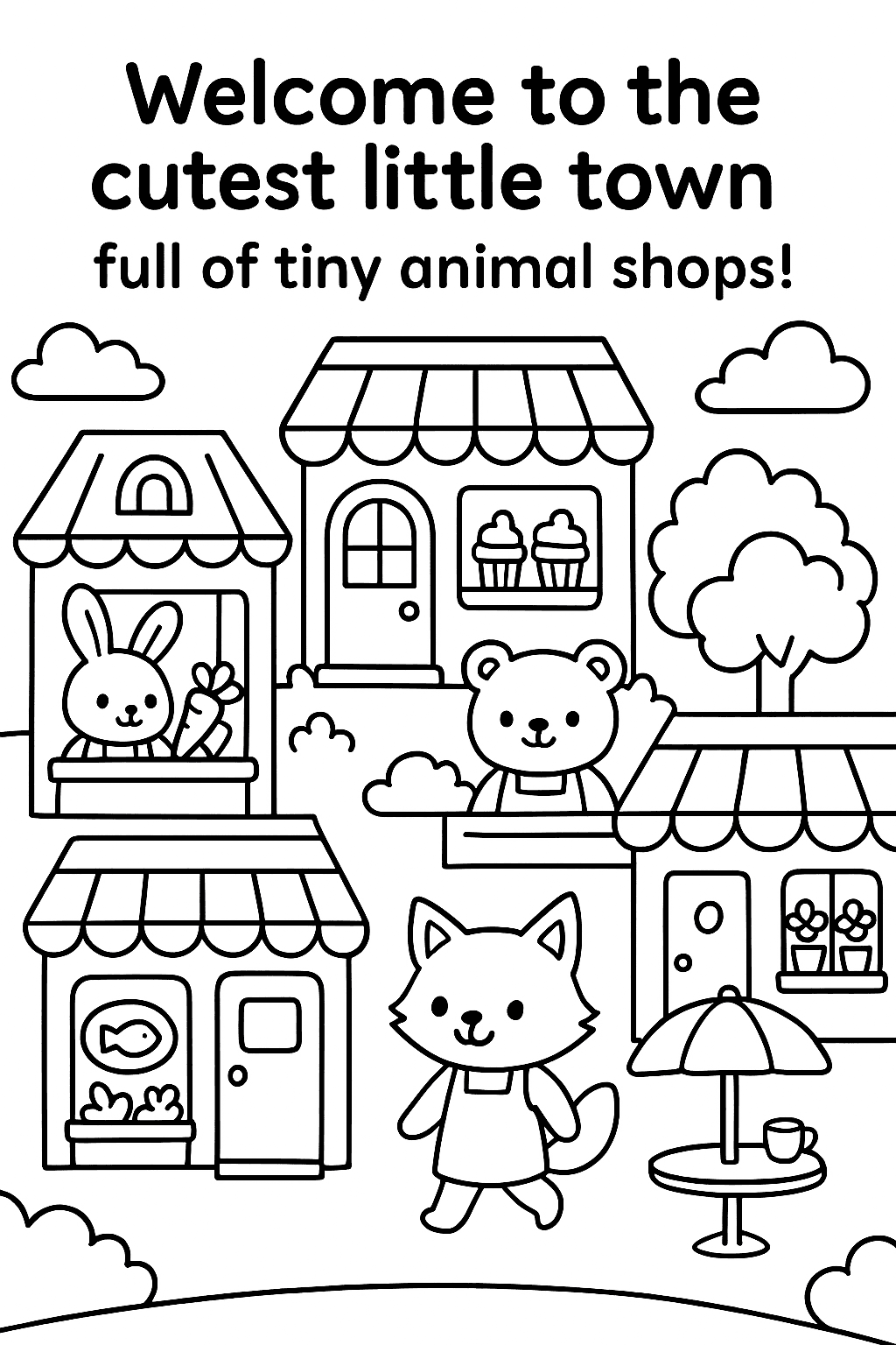 Cute Shop Coloring Page – Adorable Animal Store Scene - free coloring page image 8 of 14