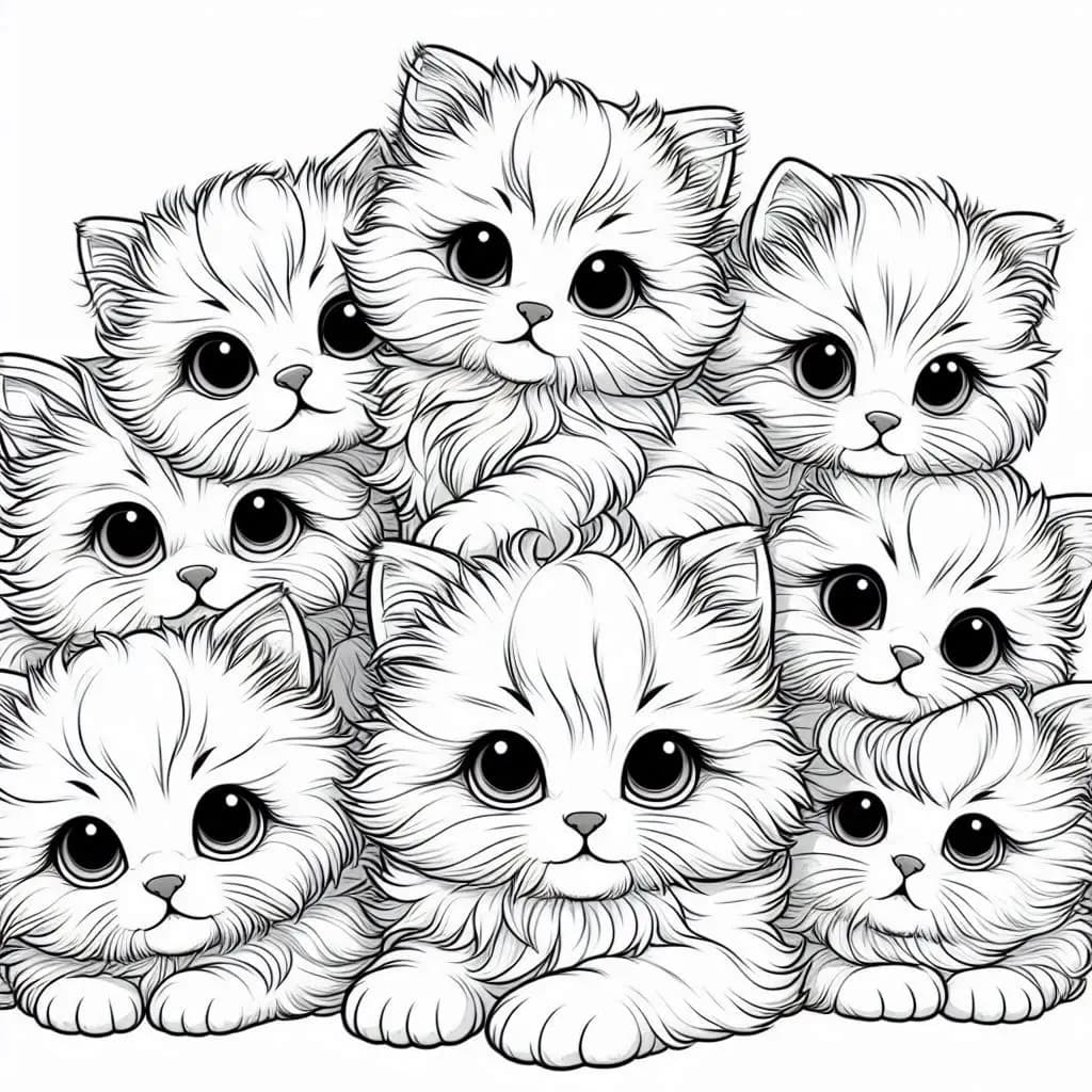 Fluffy Kittens - Adorable Free Coloring Pages for Cat Lovers! - free printable coloring page for kids to download