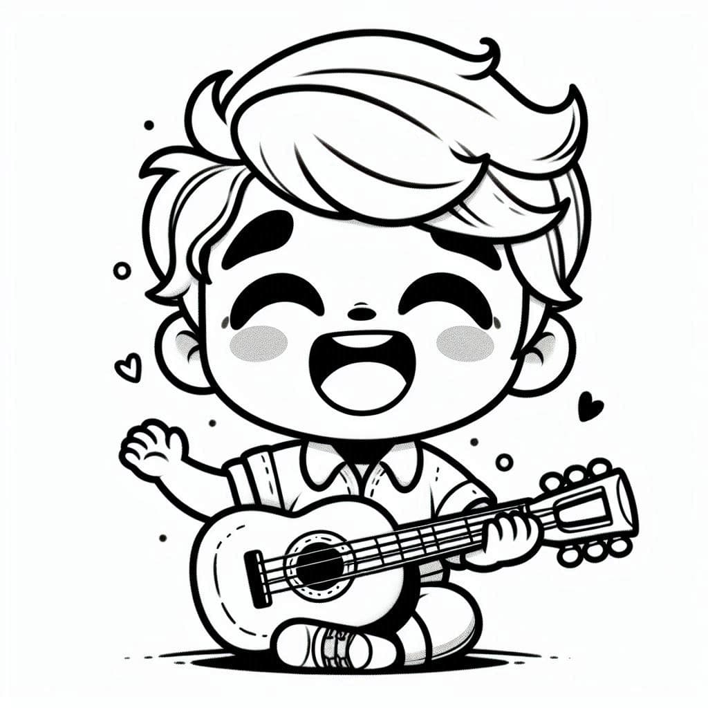 Rockin’ Guitar Boy — Collection Coloring Page for Music Lovers - free printable coloring page for kids to download