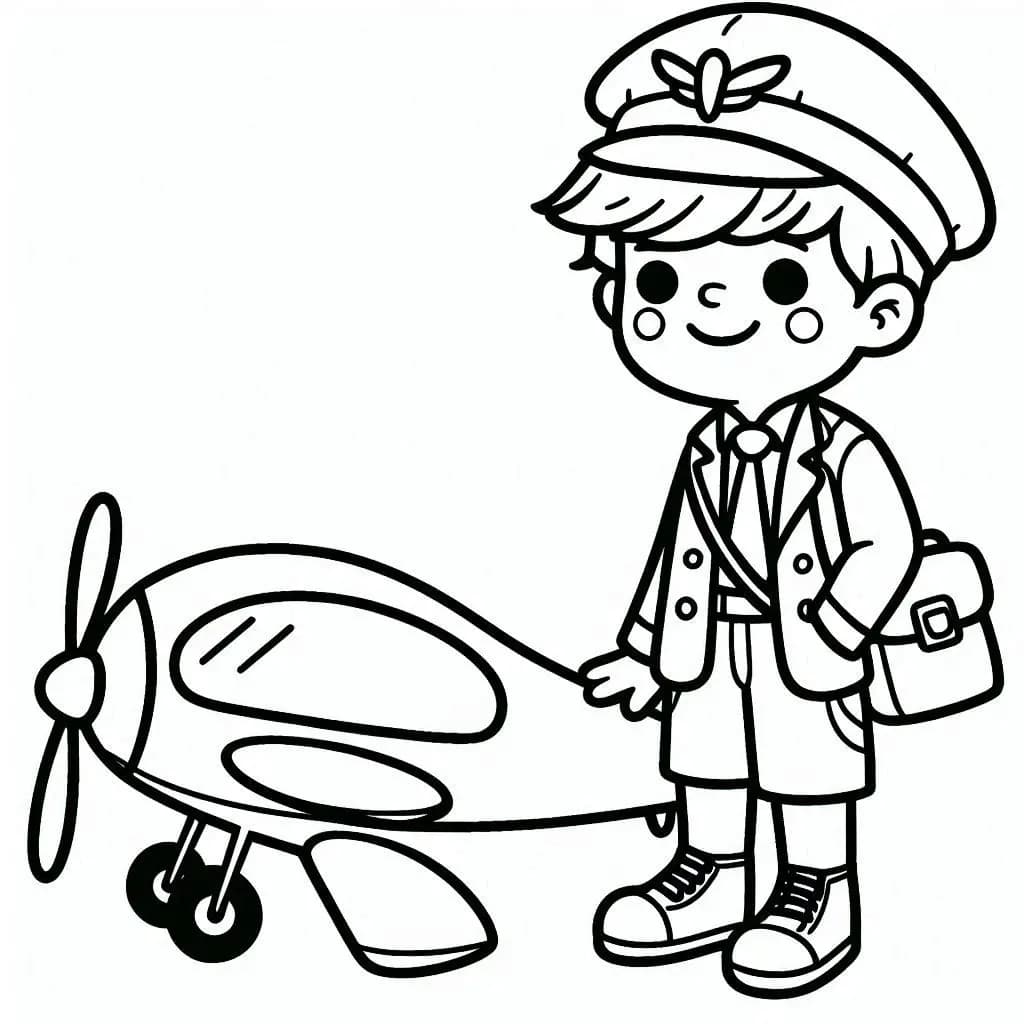 Pilot Boy and Plane - Sky-High Free Coloring Pages for Young Aviators! - free printable coloring page for kids to download
