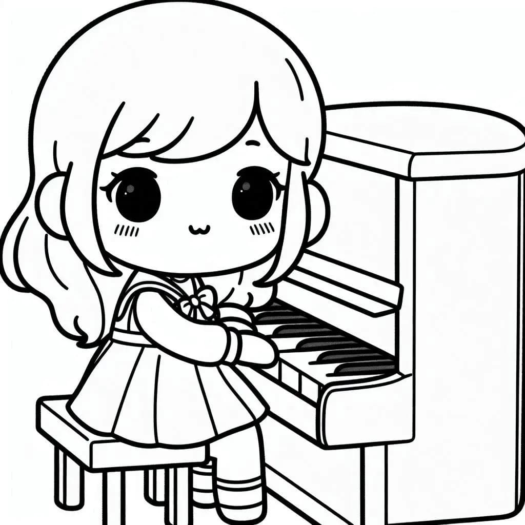 A Girl Play Piano - Musical Free Coloring Pages for Young Artists! - free printable coloring page for kids to download