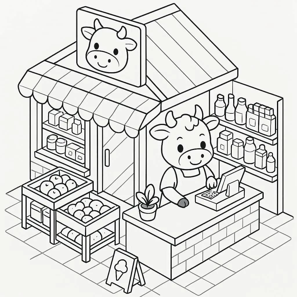 Cute Shop Coloring Page – Adorable Animal Store Scene - free coloring page image 3 of 14