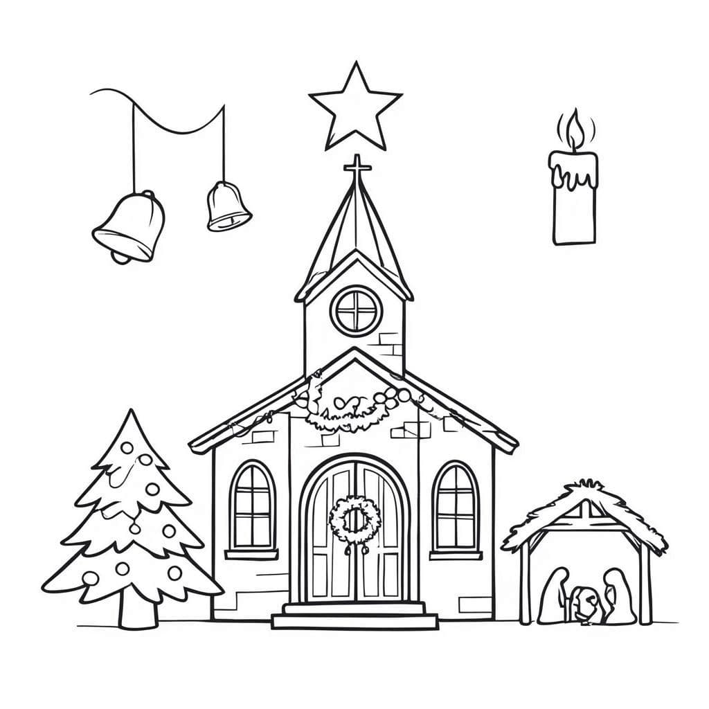 Christmas Joy at the Church: A Holiday Coloring Book - free coloring page image 2 of 4