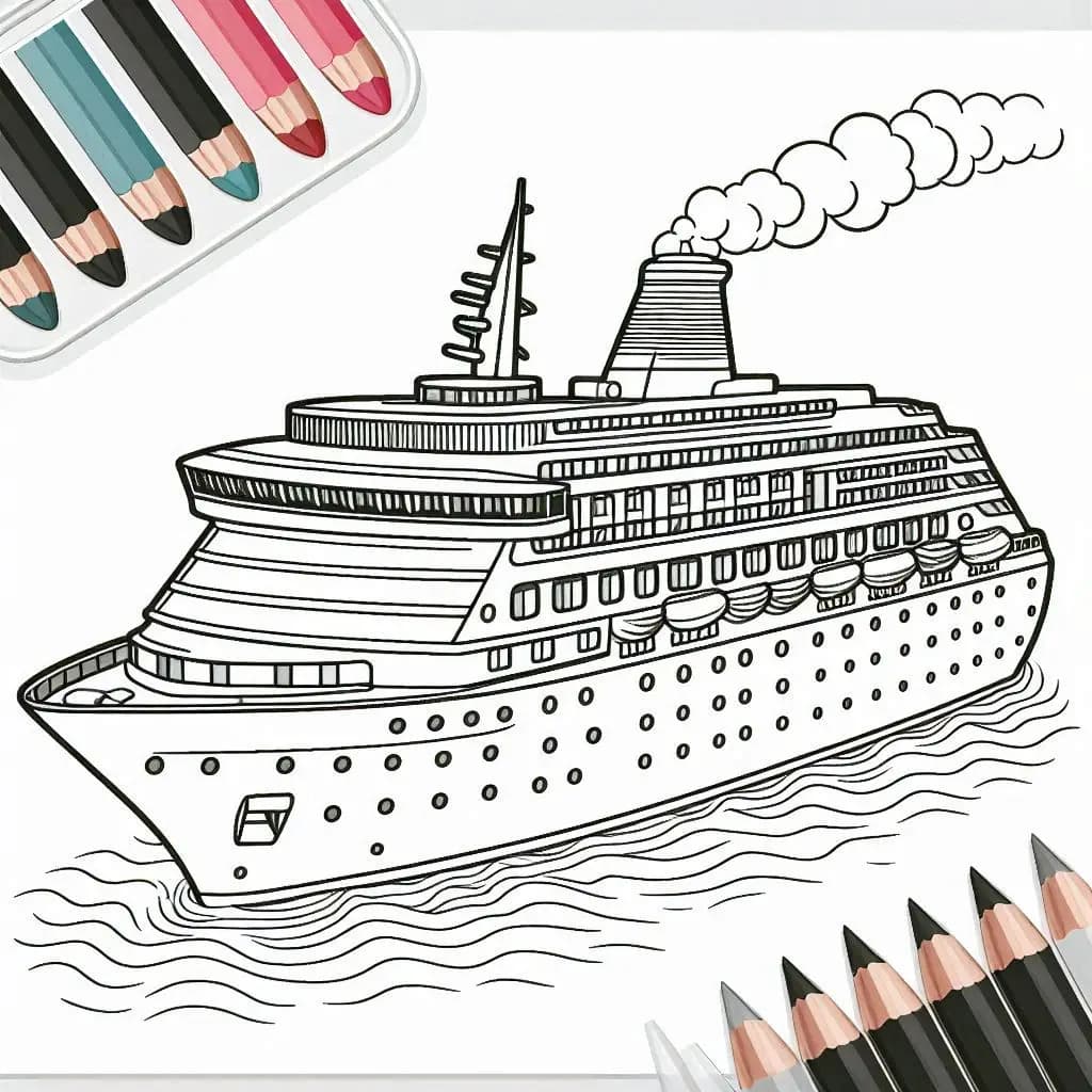 Cruise Ship – A Grand Adventure on the Open Seas! - free printable coloring page for kids to download