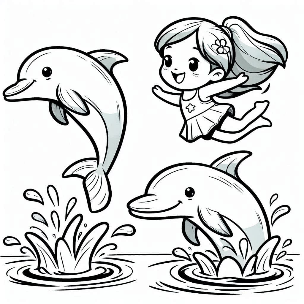 Jumping Dolphins – A Fun and Playful Coloring Adventure! - free coloring page image 2 of 4