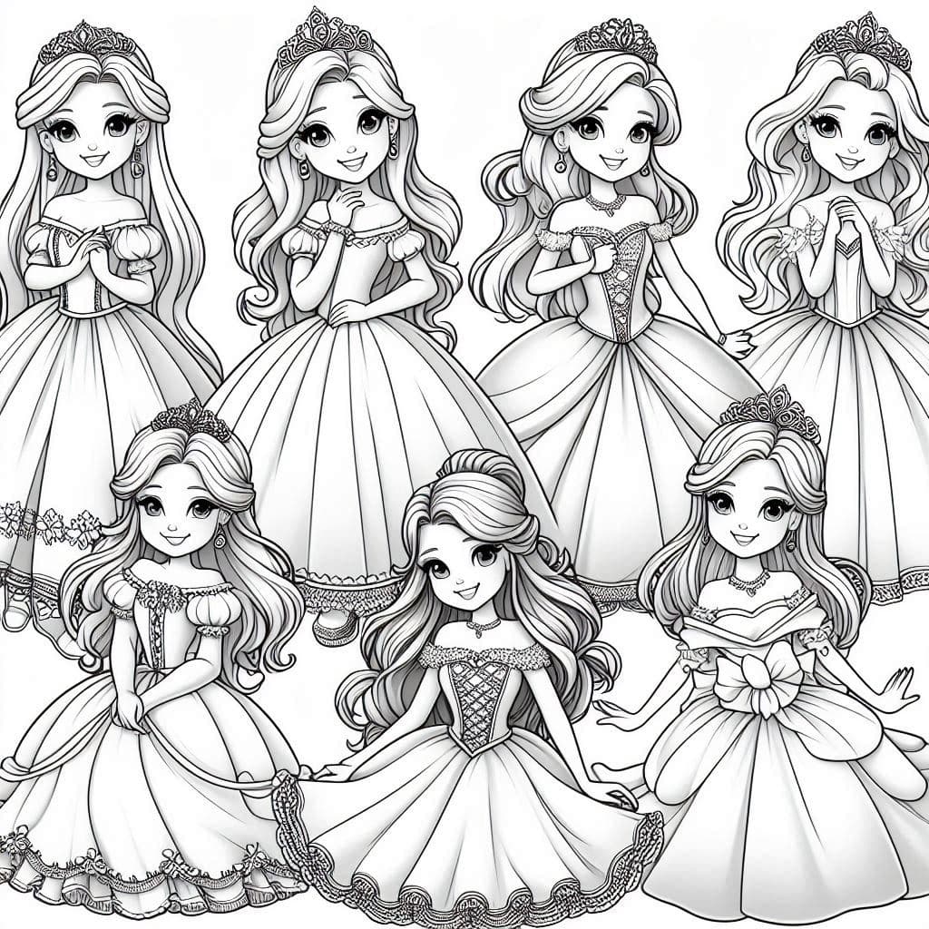 Beautiful Princesses - Enchanting Free Coloring Pages for Royal Creativity! - free coloring page image 2 of 4