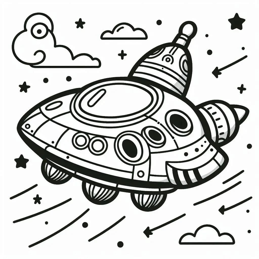 Air Space Ship – Explore the Universe with Coloring Fun!  - free printable coloring page for kids to download