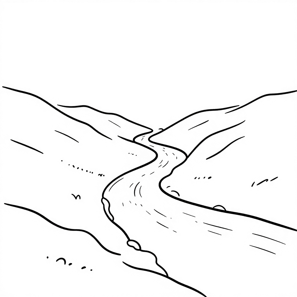 A River Winding Through Valley Coloring Page - free printable coloring page for kids to download