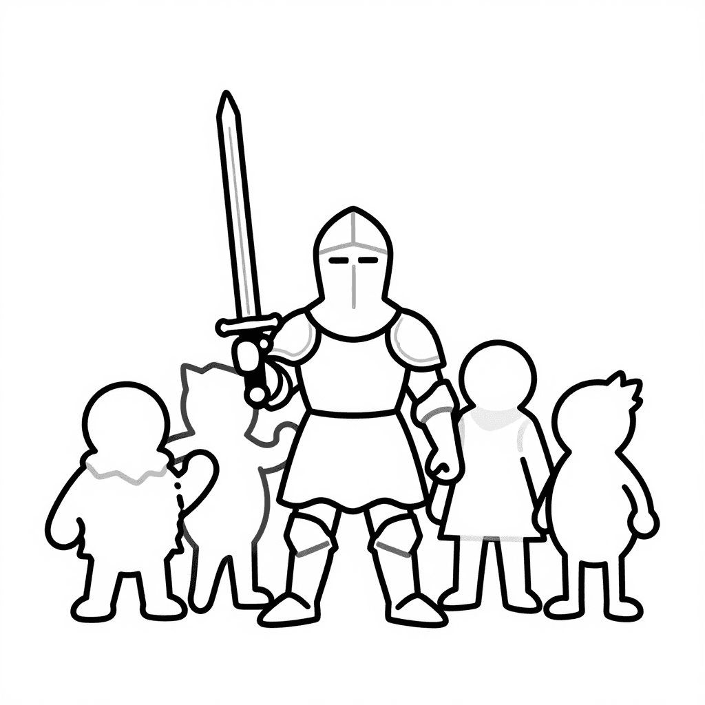 A Knight With Sword Coloring Page - free printable coloring page for kids to download