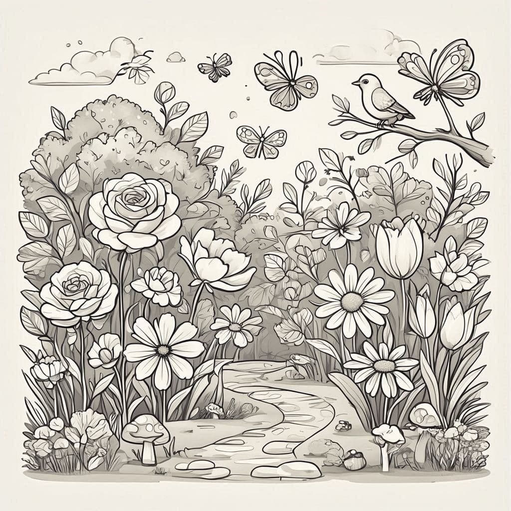 Bloom & Color: A Beautiful Flower Garden - free coloring page image 2 of 6