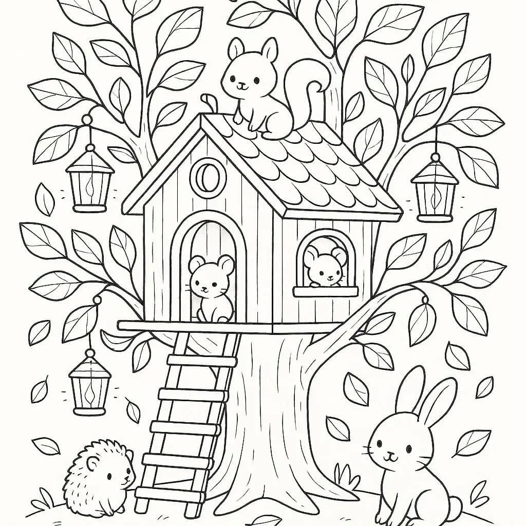 Cozy Animal Homes Coloring Page Collection - free printable coloring page for kids to download