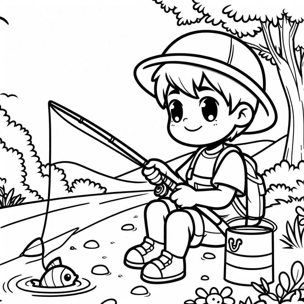 Fishing Boy - Relaxing Free Coloring Pages for Nature and Fishing Lovers! - free coloring page image 2 of 4
