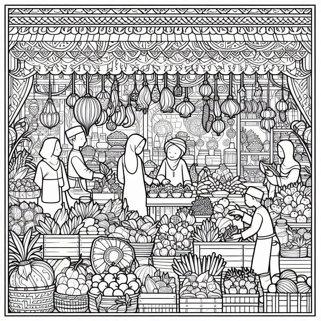 Colorful Market Day: A Traditional Market Adventure - free coloring page image 3 of 5