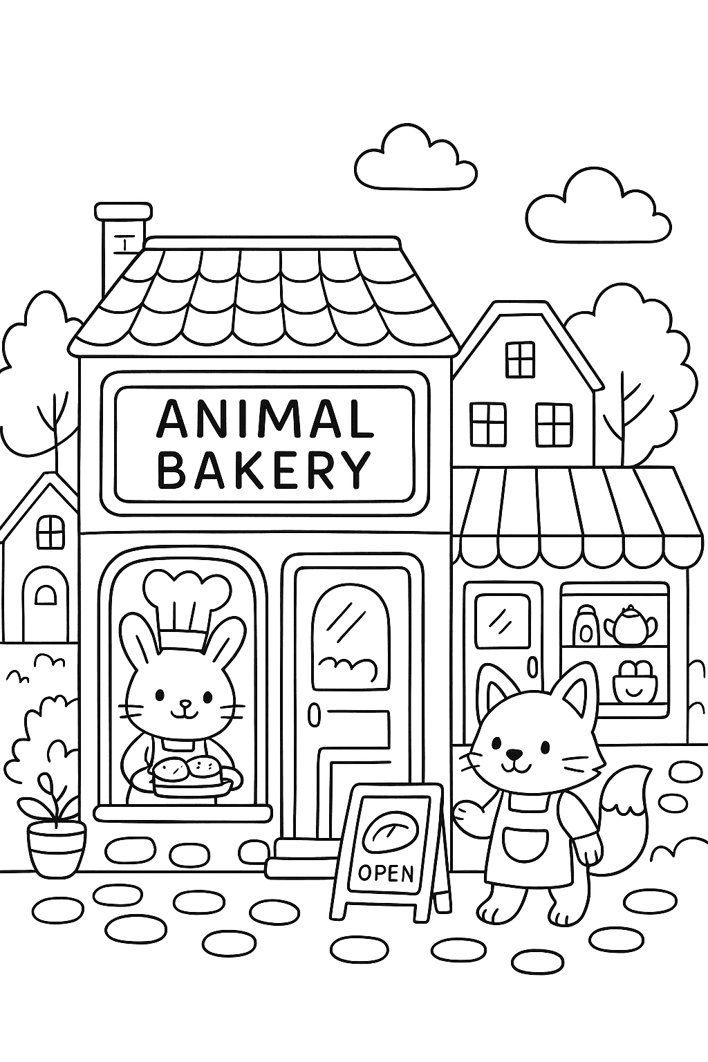 Cute Shop Coloring Page – Adorable Animal Store Scene - free coloring page image 14 of 14