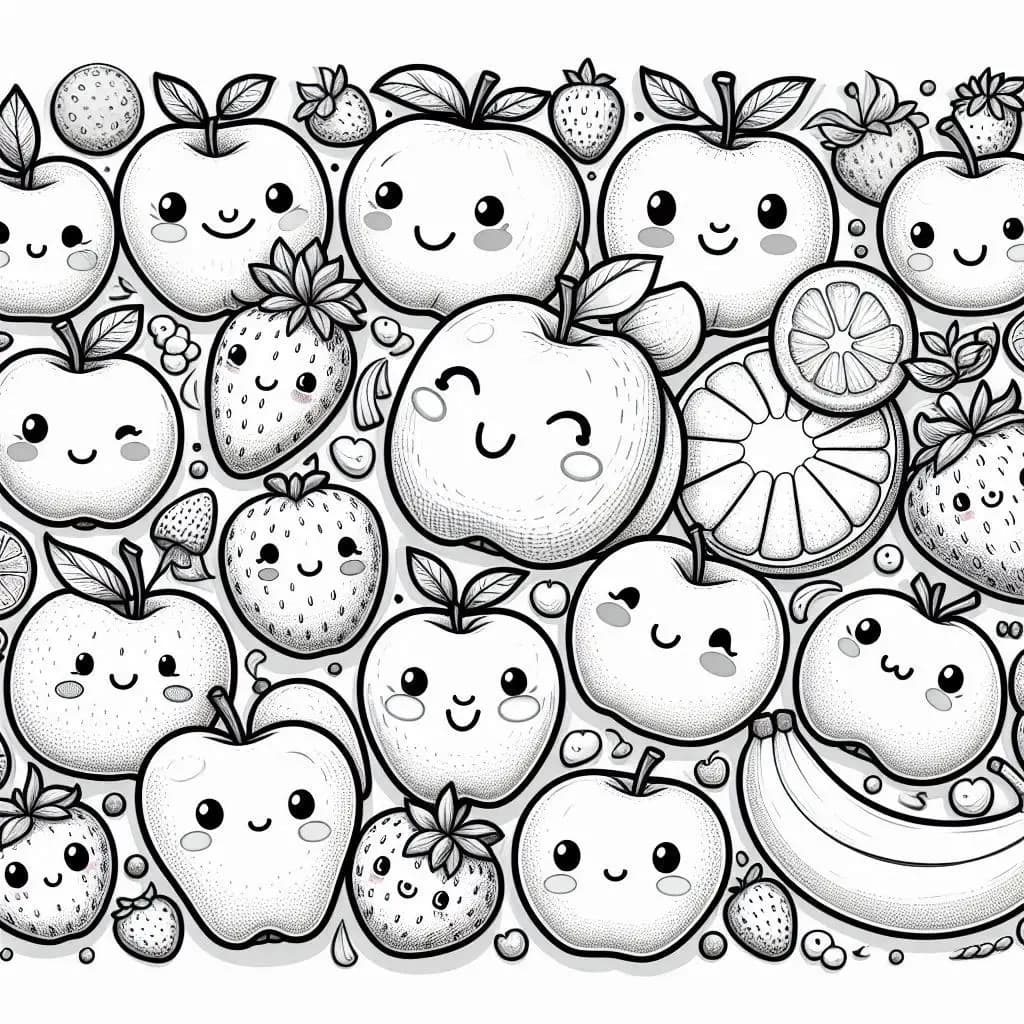 Fruits with Cute Faces - Sweet & Playful Free Coloring Pages! - free printable coloring page for kids to download