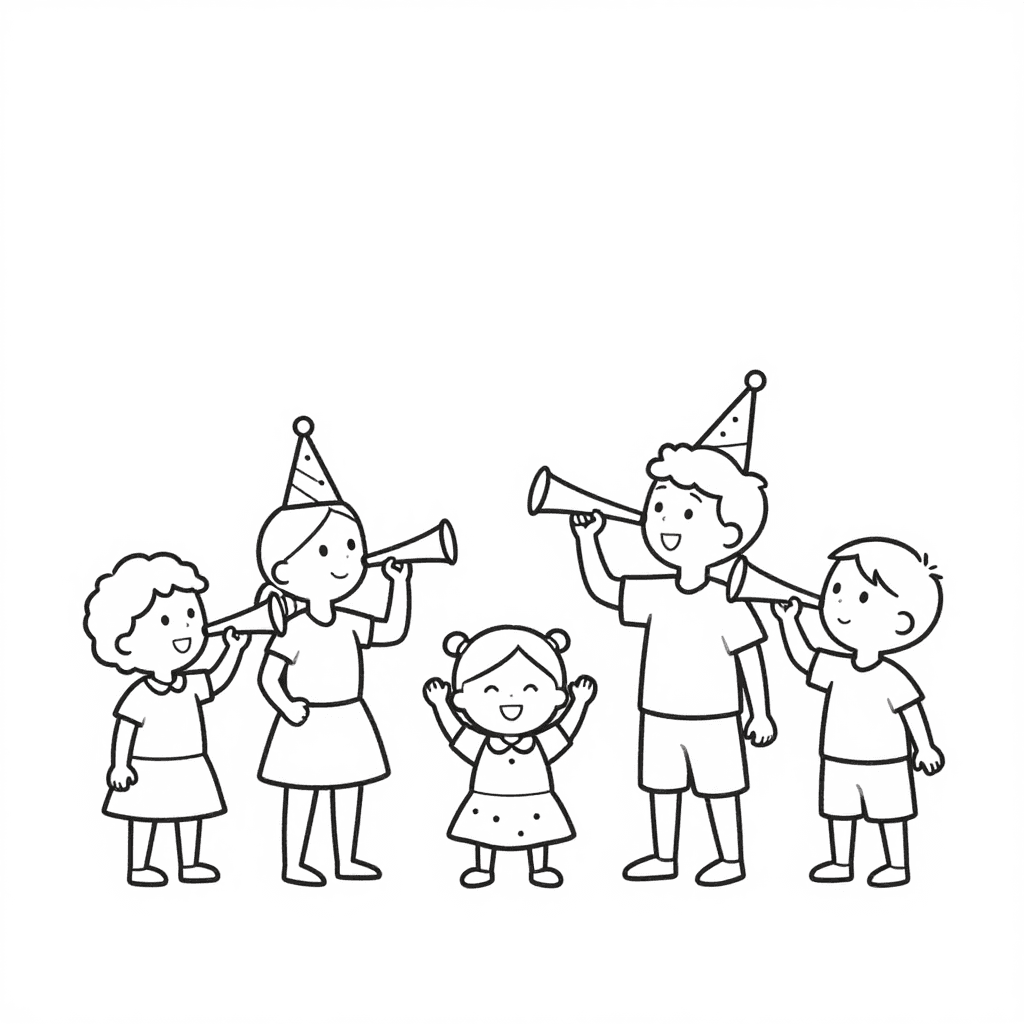A Party Horn Coloring Page - free printable coloring page for kids to download