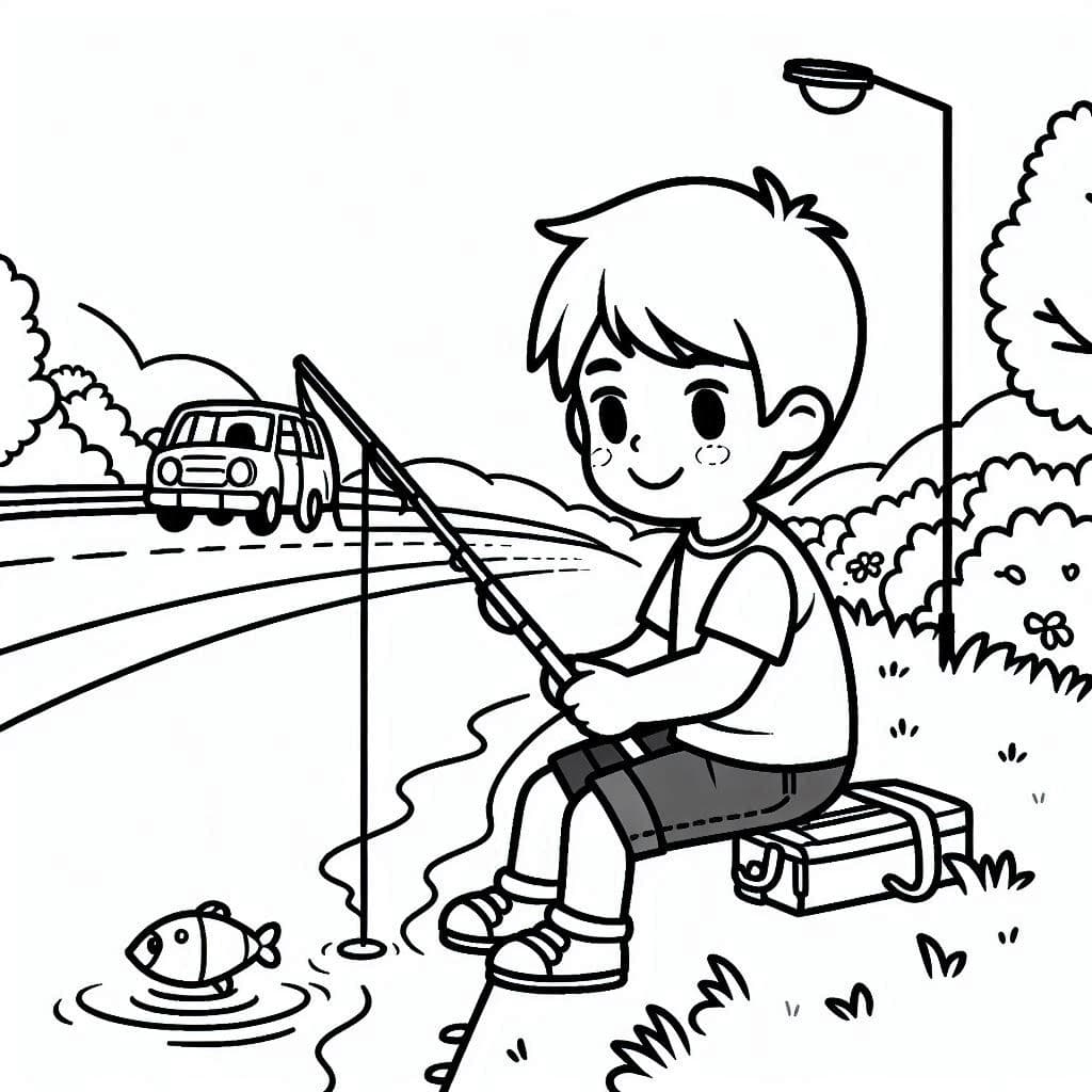 Fishing Boy - Relaxing Free Coloring Pages for Nature and Fishing Lovers! - free coloring page image 3 of 4