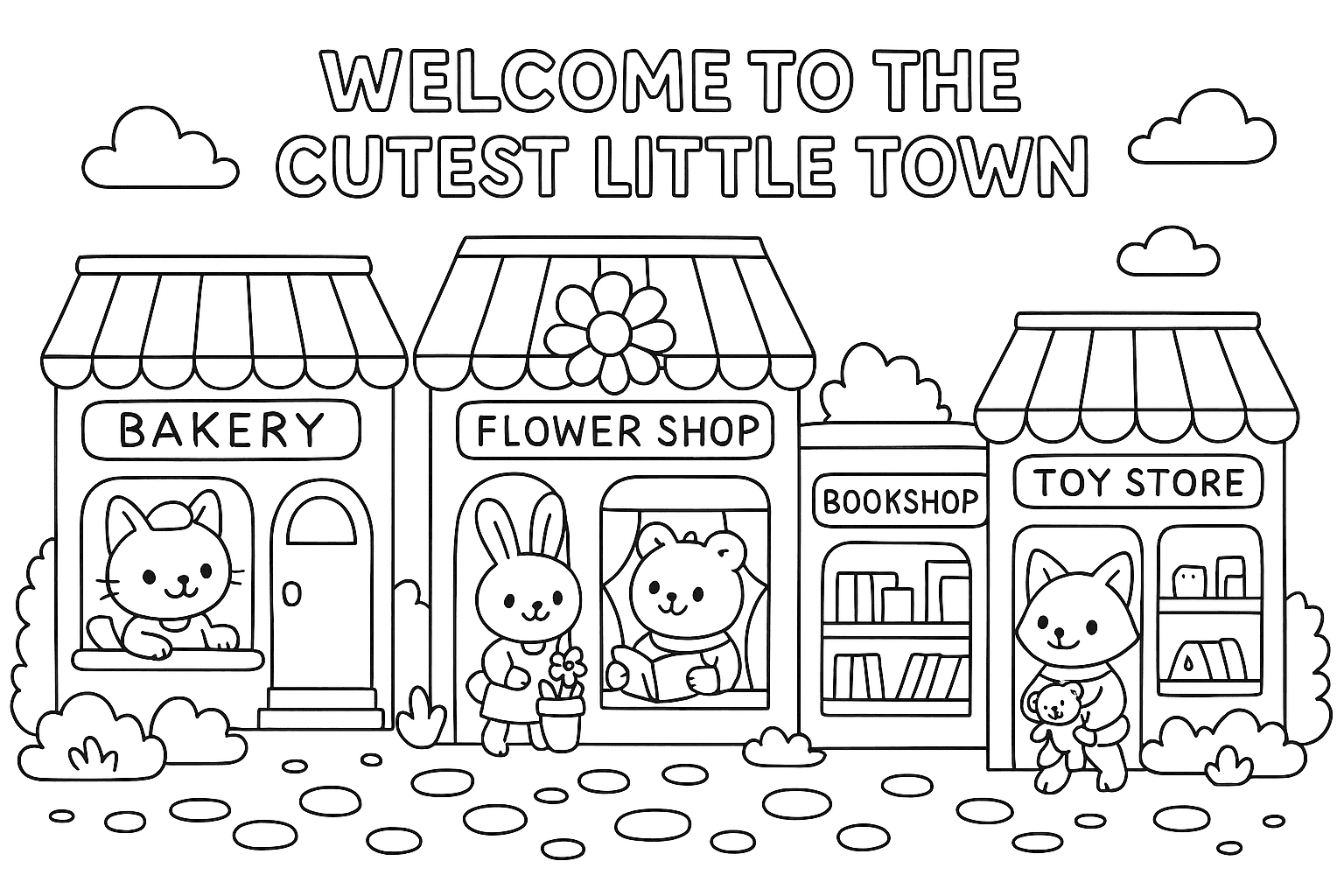 Cute Shop Coloring Page – Adorable Animal Store Scene - free coloring page image 9 of 14