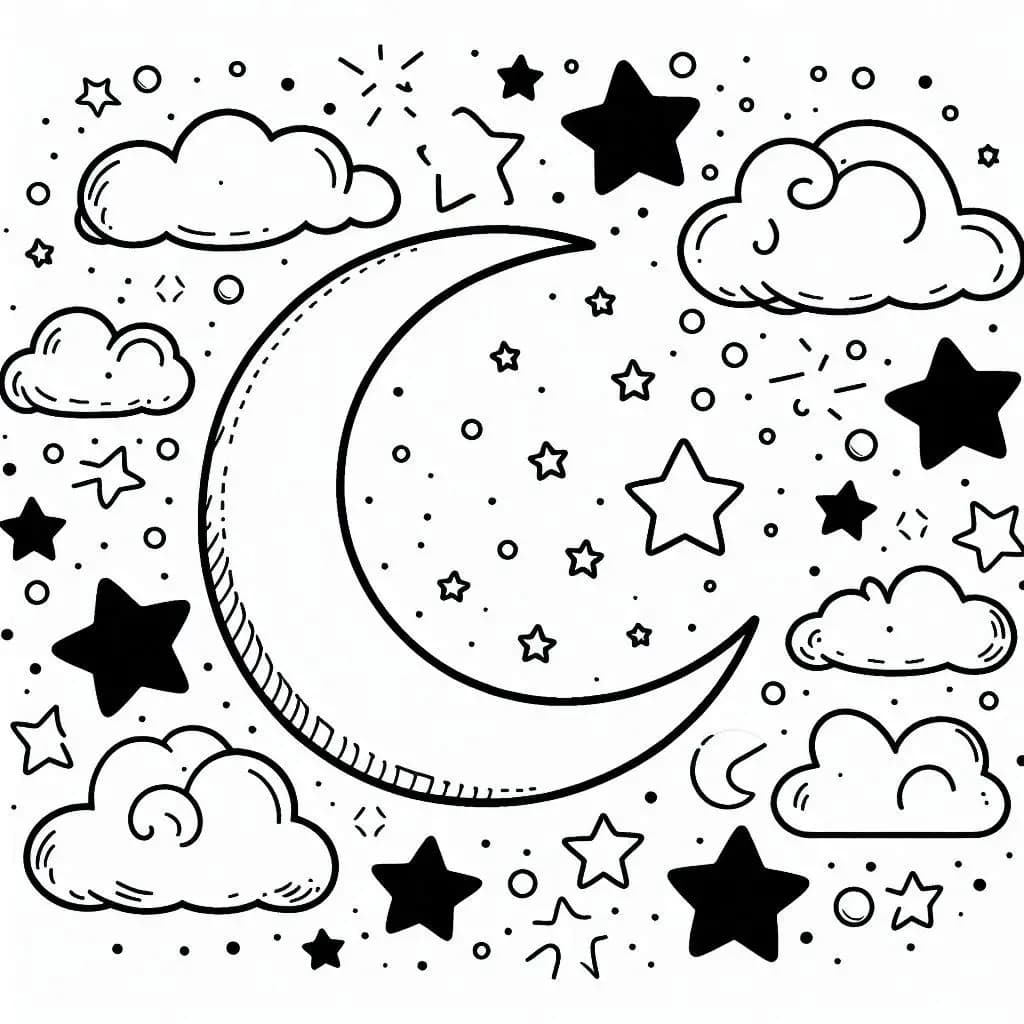 Moon and Stars – A Magical Night Sky Coloring Adventure! - free printable coloring page for kids to download
